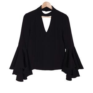 Milly Womens Blouse 2 Black Keyhole Cutout Ruffle Bell Sleeves Elegant Dressy